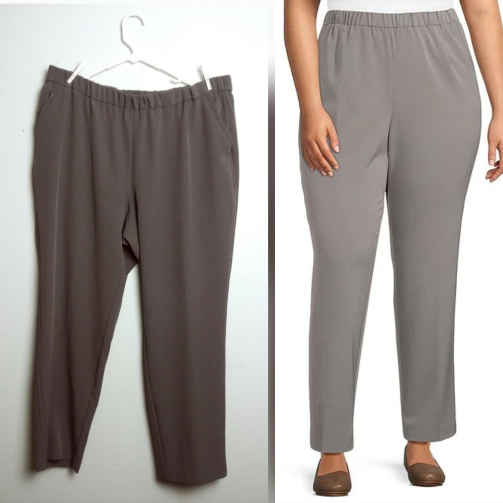 Woman Within Plus High Rise Pant Elastic Waist Pocket Plus Size 24W Grey